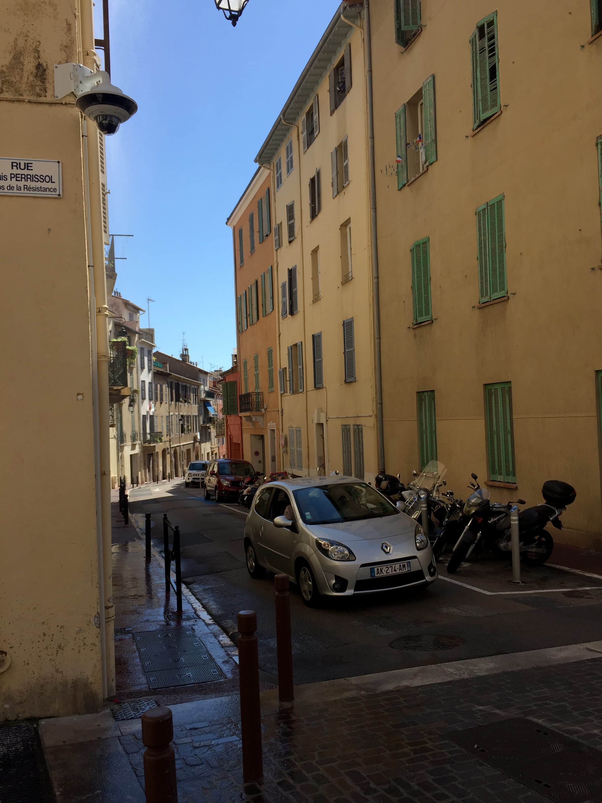 A cute street in Cannes on the tiny train tour