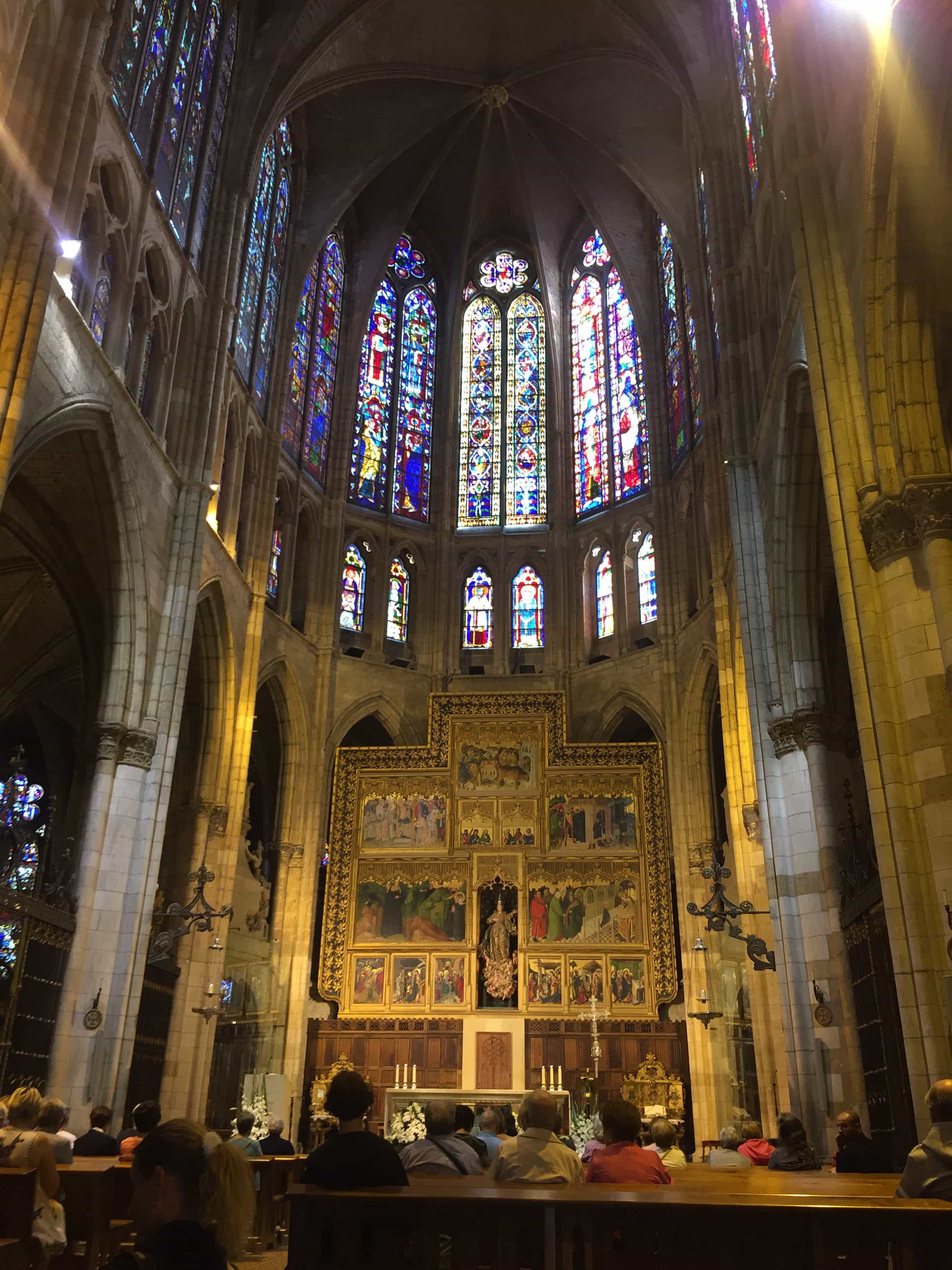 Stained glass windows inside cathedral